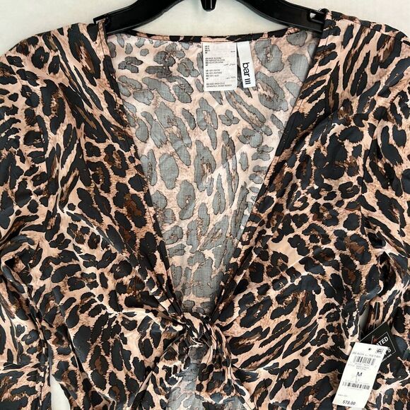 Bar IIl Sz M Beach Cheetah Tie Front LS V-Neck Romper Swim Cover Up Pockets $80 - Picture 5 of 11